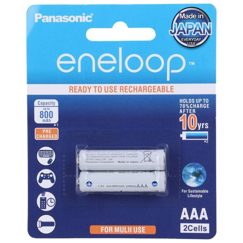 باتری دوتایی نیم قلمی شارژی Panasonic Eneloop BK-4HCCE4BT AAA 800mAh