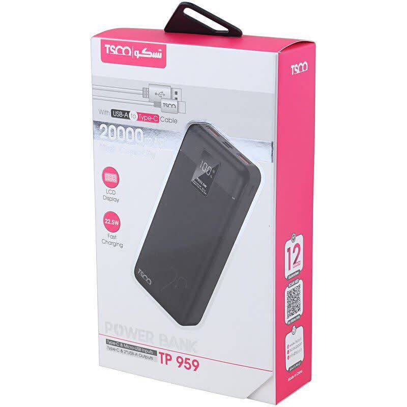 پاور بانک فست شارژ تسکو TP 959 QC3.0 PD 22.5W ظرفیت 20000 میلی آمپر ساعت