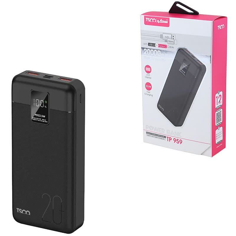 پاور بانک فست شارژ تسکو TP 959 QC3.0 PD 22.5W ظرفیت 20000 میلی آمپر ساعت